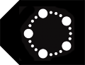 Un cercle fait de formes rondes qui ressemblent à des perles blanches sur un onglet noir.
