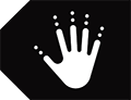 Une main blanche avec les doigts écartés sur un onglet noir.