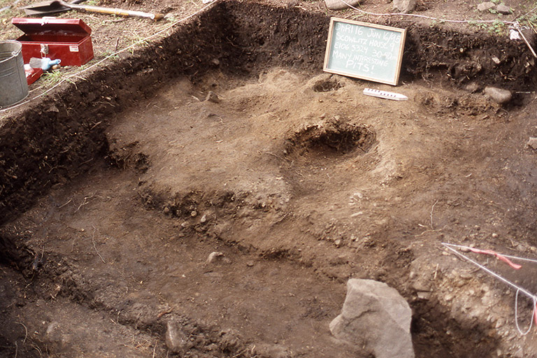 Un site de fouilles avec un trou dans la terre. 