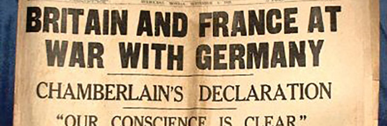 La une d’un journal australien en 1939, « Britain and France at War with Germany » (La Grande-Bretagne et la France en guerre contre l’Allemagne)