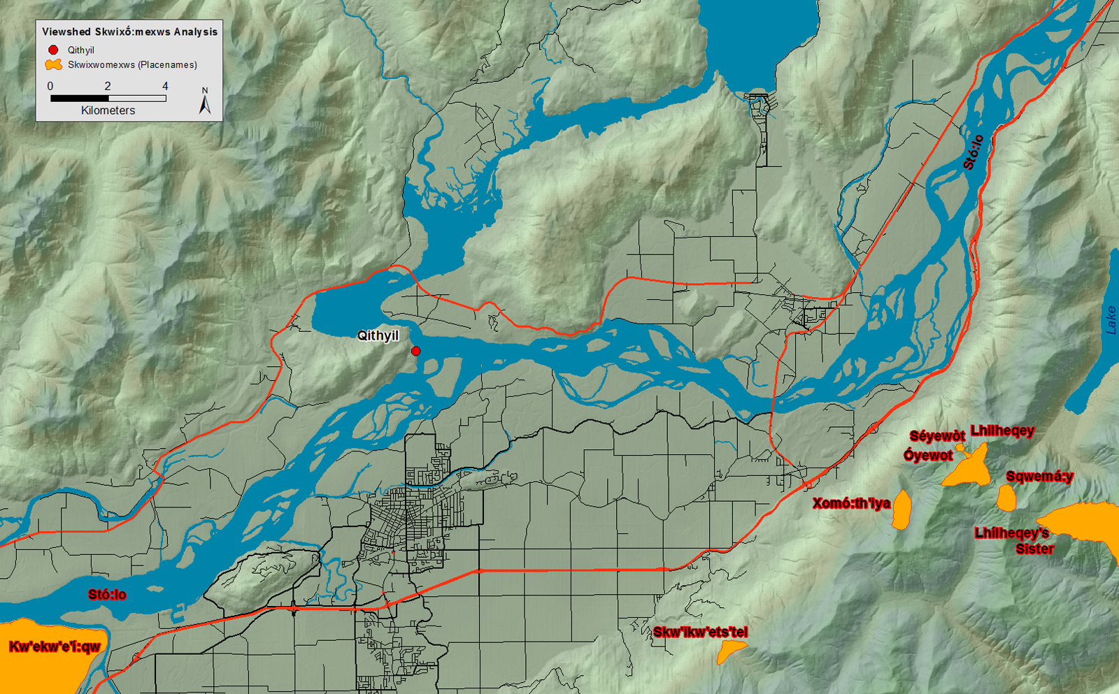 Map of the region around Sqewlets marked with important cultural places.